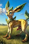 animal_genitalia animal_penis blue_eyes brown_body canine_genitalia canine_penis day eeveelution feral generation_4_pokemon genitals green_body knot leafeon male outside penis pokemon_(species) solo yellow_body