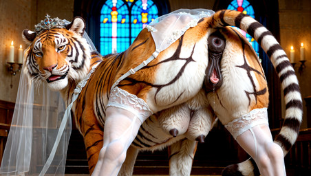 animal_genitalia animal_pussy anus clothing dress equine_pussy female feral genitals looking_at_viewer puffy_anus pussy rear_view solo stripes teats wedding_dress ruski218 felid mammal pantherine tiger absurd_res hi_res