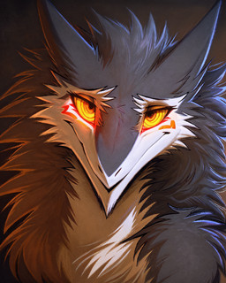 anthro black_body black_fur female fur glowing glowing_eyes hypno_eyes hypnotic_eyes looking_at_viewer solo white_body white_fur oldhroft sergal headshot_portrait hi_res portrait