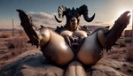 absurd_res anthro anus breasts butt deathclaw fallout featureless_breasts female genitals hi_res horn huge_filesize lying monster non-mammal_breasts on_back pussy red_eyes scalie solo spread_anus spread_butt spread_eagle spread_pussy spreading wasteland