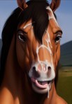 absurd_res after_sex black_hair blurred_background bodily_fluids brown_body brown_fur cum cum_drip cum_in_mouth cum_inside cum_on_face dripping equid equine excessive_cum excessive_genital_fluids eyebrows feral field field_background fur genital_fluids hair hi_res horse licking licking_lips looking_at_viewer male mammal messy muscular outdoors outside shuffur smile smirk solo spirit:_stallion_of_the_cimarron spirit_(cimarron) tongue tongue_out