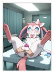 ball_fondling ball_grab balls chastity_cage chastity_device dark_anus feral fondling fur genitals hospital male ribbon solo lewt nintendo pokemon eeveelution generation_6_pokemon pokemon_(species) sylveon hi_res