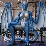 anthro breasts female genitals gym looking_at_viewer nipples nude pussy sitting solo spreading wings denis0k dragon