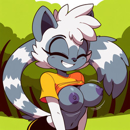anthro areola breasts clothing eyes_closed female navel nipples plant smile solo tree anonymous_director sega sonic_the_hedgehog_(series) tangle_the_lemur lemur mammal primate strepsirrhine