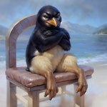 ambiguous_gender angry angry_eyebrows anthro arms_crossed avian avian_feet beak bird canineluvr19 chair furniture meme penguin sitting solo upset