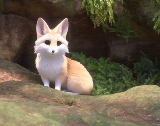ambiguous_gender deepdream ears_up feral leaf looking_at_viewer outside rock solo smu000 canid canine fennec fox mammal 2022