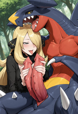 2_penises accessory animal_genitalia animal_penis bestiality big_penis blonde_hair blush bodily_fluids double_handjob drooling duo erection female female_on_feral feral foreplay genital_slit genitals hair hair_accessory handjob hemipenes human_on_feral imminent_oral imminent_sex interspecies larger_feral larger_male looking_pleasured male male/female male_on_human multi_genitalia multi_penis mythology narrowed_eyes open_mouth open_smile penile penis penis_grab pokemon_champion pokephilia saliva saliva_string sex size_difference slit smaller_female smaller_human smile spiked_penis spikes spikes_(anatomy) disharmoniaai nintendo pokemon cynthia_(pokémon) dragon garchomp generation_4_pokemon human mammal mythological_creature mythological_scalie pokemon_(species) scalie hi_res