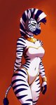 absurd_res anthro clothed clothing egyptian egyptian_clothing equid equine female gold_(metal) gold_jewelry green_eyes hi_res jewelry leotard mammal mohawk seductive solo stripes underwear underwear_only yopfox zebra