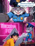 alley animal_ears anthro assertive_female barefoot bdsm black_hair blue_clothing blue_headwear blue_shirt blue_topwear blush bodily_fluids body_fur bottomless breasts breath buckteeth building clothed clothing cuff_(restraint) cunnilingus disney dominant dominant_female duo erection eyes_closed fangs feet fellatio female fur genital_fluids genitals grey_body grey_fur grey_skin hair half-closed_eyes handcuffs hat headgear headwear inside interspecies jacket leg_lift leg_up legwear male male/female medium_breasts metal_cuffs multicolored_body multicolored_fur narrowed_eyes navel necktie nipples no_bra nude open_mouth oral orange_clothing orange_shirt orange_topwear organs outside panting partially_clothed penile police police_badge police_hat police_uniform purple_eyes pussy rabbit_ears restraints saliva sex shackles shirt short_hair smile snout solo_focus standing stomach sweat tail teeth text tongue tongue_out topwear two_tone_body two_tone_fur uniform vaginal tricksterfox zootopia judy_hopps human lagomorph leporid mammal rabbit cuffs_(disambiguation) invalid_tag english_text hi_res