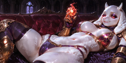 anthro armor bra breasts camel_toe clothing female fur high-waisted_thong pyrali_x red_eyes solo thong ultrawide underwear white_body white_fur undertale_(series) toriel bovid caprine mammal absurd_res hi_res wallpaper