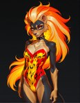 anthro clothing collar female leotard solo spiked_collar spikes gusc3 nintendo pokemon generation_6_pokemon pokemon_(species) pyroar half-length_portrait hi_res portrait