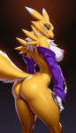 anthro black_sclera blue_eyes breasts female nipples solo tail tattoo meltygarnet digimon_(species) renamon absurd_res hi_res