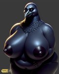 5_fingers anthro beak belly big_breasts black_beak black_body black_nipples breasts chubby_anthro chubby_female deep_navel female fingers grey_background hand_on_own_belly hand_on_stomach navel nipples non-mammal_nipples sexy.ai simple_background solo standing cow_of_fire avian bird corvid corvus_(genus) crow oscine passerine