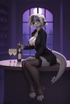 4_toes 5_fingers accessory alcohol anthro areola areola_slip belt beverage big_breasts black_bottomwear black_clothing black_fingernails black_legwear black_nose black_shirt black_skirt black_thighhighs black_toe_claws black_topwear blurred_background bottle bottomwear breasts bubble champagne chest_tuft cleavage clothed clothing collarbone container countershade_breasts countershade_face countershade_feet countershade_hands countershade_neck countershade_tail countershade_torso countershading digit_ring director_name evergreen_tree eyebrows eyelashes feet female fingers fur furniture glass glass_bottle glass_container gold_ring grey_body grey_fur hair hair_accessory hair_ribbon hand_on_leg holding_object inner_ear_fluff inside jewelry legwear light looking_at_viewer moon moonlight night open_clothing open_shirt open_topwear otter_tail paws pink_areola plant ribbons ring shelf shirt short_hair silver_hair sitting sitting_on_table skirt smile smiling_at_viewer solo table teal_eyes text thigh_highs toeless_legwear toes topwear tree tuft wedding_ring whisker_spots white_body white_countershading white_whiskers oaf40 lutrine mammal mustelid river_otter 2025 absurd_res colored english_text hi_res lighting purple_theme signature