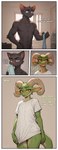 anthro blush bottomless clothed clothing dialogue duo male male/male question_mark shirt shirtless sniffing t-shirt topwear underwear nonimousmate jack_the_kobold tom_the_cat domestic_cat felid feline felis kobold mammal absurd_res comic hi_res