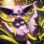 4_toes <3 <3_eyes absurd_res ahegao arms_tied blue_eyes blush bodily_fluids bound canid canine cum cum_drip cum_in_pussy cum_inside dripping eeveelution espeon feet female feral feral_penetrated fluffy full-length_portrait fur generation_2_pokemon genital_fluids genitals hi_res looking_pleasured mammal meadow mengxi pawpads penetration pink_pawpads pink_pussy pokemon_(species) portrait purple_body purple_fur pussy quadruped saliva sex solo spread_legs spreading tears tentacle_in_pussy tentacle_penetration tentacle_sex tentacles toes tongue vaginal vaginal_penetration