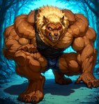 5_toes abs angry anthro barefoot biceps big_muscles blood bodily_fluids brown_body brown_eyes brown_fur digitigrade eye_scar facial_scar fangs feet forest fur hand_on_ground hand_on_knee hand_on_leg huge_muscles male mane multicolored_body multicolored_fur muscular one_eye_closed open_mouth pecs plant scar solo toes torn_clothes tree two_tone_body two_tone_fur veiny_muscles wounded vanzilen martin_mistery_(werewolf) canid canine mammal were werecanid werecanine werewolf hi_res