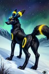 animal_genitalia animal_pussy anus black_body brown_eyes butt canine_genitalia canine_pussy eeveelution female feral generation_2_pokemon genitals mountain night outside pokemon_(species) pussy raised_tail snow solo umbreon