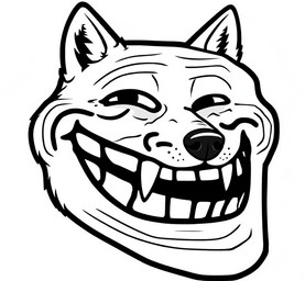 anthro bared_teeth fangs female inner_ear_fluff looking_at_viewer male open_mouth simple_background smile solo teeth trollface tuft white_background wolf_ears wrinkles loren_iipsum meme_2026 canid canine canis mammal wolf nose animated meme monochrome