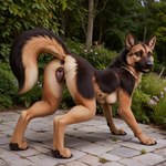 breasts female feral paws solo transformation canid canine canis domestic_dog german_shepherd herding_dog mammal pastoral_dog red