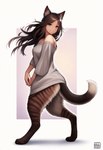 bottomless brown_hair clothed clothing digitigrade female hair semi-anthro solo stripes director_crashbandit animal_humanoid cat_humanoid felid felid_humanoid feline feline_humanoid humanoid mammal mammal_humanoid attempted_signature hi_res novelai