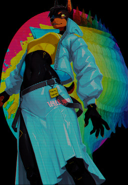 5_fingers abstract_background anthro belt bodysuit bottomwear clothing crt_effect cybernetic_leg cybernetic_limb cybernetics female fingers glowing glowing_eyes glowing_markings hologram jacket looking_at_viewer machine markings midriff prosthetic prosthetic_leg prosthetic_limb shirt simple_background skinsuit skirt solo style_emulation tail tank_top text tight_clothing topwear winter_clothing loren_iipsum canid canine canis cyborg dobermann domestic_dog mammal pinscher hi_res watermark