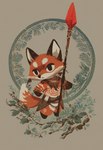 ambiguous_gender anthro bottomwear chibi clothed clothing fur holding_object holding_weapon leaf loincloth male markings melee_weapon orange_body orange_fur polearm simple_background solo spear standing tribal tribal_clothing weapon white_body white_fur lezzy canid canine fox mammal hi_res