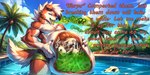 anthro belly big_belly bodily_fluids bone bottomwear clothing holding_belly hyper hyper_belly internal male partially_submerged pool shorts skull solo stomach_acid text vore thedavid generation_7_pokemon lycanroc pokemon_(species) english_text hi_res