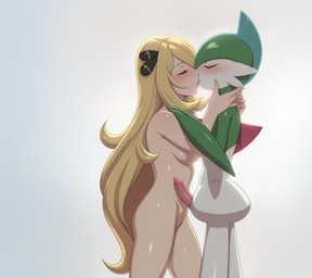 anthro duo erection eyes_closed female genitals hair kissing long_hair male male/female nude nude_female penis pokemon_champion pussy simple_background lightning7 nintendo pokemon cynthia_(pokémon) gallade generation_4_pokemon human mammal pokemon_(species) absurd_res hi_res