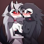 anthro duo embarrassed female female/female furhammer_(director) loona_(helluva_boss) octavia_(helluva_boss) avian bird canid canid_demon demon mammal owl owl_demon