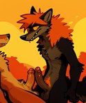 anthro balls duo erection fangs foreskin frottage genitals hair humanoid_genitalia humanoid_penis looking_at_viewer male male/male orange_hair penis sex yellow_eyes icefoxai canid canine canis coyote mammal tagme