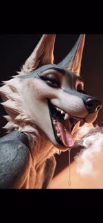 anthro black_eyeshadow bodily_fluids detailed_background drooling eyeshadow fangs female half-closed_eyes makeup mouth_shot narrowed_eyes open_mouth realistic realistic_fur realistic_lighting saliva slow_motion smug solo steam teeth tongue tongue_out vore warm_lighting wolf_ears fe_luniferal porsha_crystal canid canine mammal animated hi_res webm