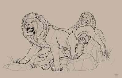 anal anal_orgasm anal_penetration anthro anthro_on_feral anthro_penetrating anthro_penetrating_feral anthro_penetrating_male balls bestiality bodily_fluids chastity_cage chastity_device crouching cum duo ejaculation ejaculation_while_penetrated feral feral_penetrated genital_fluids genitals grin hand_on_back leaning leaning_back looking_pleasured male male/male male_on_anthro male_on_feral male_penetrated male_penetrating male_penetrating_male mane on_bottom on_top open_mouth open_smile orgasm_face pawpads paws penetration penile penile_penetration penis_in_ass reverse_cowgirl_position sex sitting sitting_on_rock smile ocillet felid lion mammal pantherine hi_res monochrome