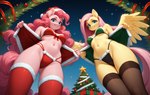 anthro christmas_clothing clothing duo female female/female gift underwear tricksterfox fluttershy_(mlp) pinkie_pie_(mlp) hi_res