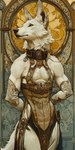 anthro armwear clothing collar detailed_background elbow_gloves fur gloves handwear lingerie male ornate solo white_body white_fur bahufaru badru_(bahufaru) canid canine canis jackal mammal hi_res