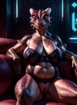 anthro bra breasts clothing female furniture genitals horn lingerie looking_at_viewer mature_female navel on_sofa overweight pussy sagging_breasts sitting sitting_on_sofa sofa solo the_elder_scrolls underwear marcus64 argonian scalie hi_res