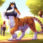 black_hair breasts chakat chakat_blackstripe_boundpaw chakatblackstripe_(director) felid felid_taur female hair human humanoid jogging mammal mammal_taur outdoors pantherine park taur tiger