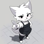 ambiguous_gender anthro black_clothing blush bottomwear clothing dress femboy fur gesture high-angle_view legwear pointing pointing_at_viewer skirt smug solo stockings white_body white_fur mrnotso_(director) silly_cat_(mauzymice) felid feline felis mammal