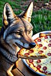 ambiguous_gender canid canine canis coyote feral food mammal pizza solo