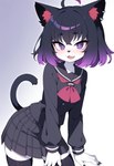 anthro clothing female hair multicolored_hair purple_eyes purple_hair school_uniform simple_background solo two_tone_hair uniform unknown_director felid feline mammal hi_res