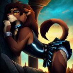 anthro clothed clothing crossdressing diaper felid gris_swimsuit kovu_(the_lion_king) latex_skirt lion male mammal obsidian pantherine princess raised_tail royalty rubber rubber_clothing rubber_suit seductive