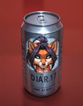 anthro beverage_can black_hair black_sclera blue_eyes facial_hair goatee hair high_ponytail male ponytail pupils red_background short_hair simple_background slit_pupils solo djar17 canid canine fox mammal hi_res