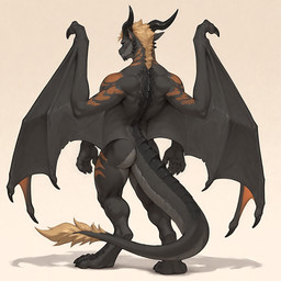 4_toes 5_fingers abs ambiguous_gender anthro biped black_body black_claws black_horn black_scales black_sclera blonde_hair blue_eyes chin_spikes claws countershading dewclaw digitigrade facial_spikes feet fingers grey_body grey_countershading grey_scales hair horn male markings membrane_(anatomy) membranous_wings muscular muscular_anthro muscular_male mythology nude orange_stripes pecs pupils scales scuted_back scuted_tail scutes simple_background slit_pupils solo spikes spikes_(anatomy) standing stripes tail_tuft toes tuft vibrant_colors white_background wings kalethorebiter kaleth_(kalethorebiter) dragon mythological_creature mythological_scalie scalie western_dragon digital_media_(artwork) hi_res