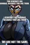 anthro beak big_breasts breasts cleavage clothed clothing eyewear feathers female glasses looking_at_viewer necktie solo suit text luuklook avian bird owl absurd_res hi_res meme