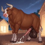animal_genitalia animal_penis barn bodily_fluids bovid_horn bovine_horn bovine_penis bovine_tail cum cumshot ejaculation farm fence feral genital_fluids genitals grass hooves horn male night penis plant sky solo star starry_sky throbbing_balls throbbing_penis tree matt3985_(director) phazon bovid bovine cattle mammal hi_res signature