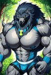 anthro ben_10 big_muscles blue_clothing bulge cartoon_network clothing fur grey_body grey_fur huge_muscles huge_pecs male muscular solo malachiteai blitzwolfer alien canid canine canis loboan mammal were werecanid werecanine werewolf wolf hi_res