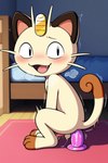 anal anal_penetration balls blush dildo dildo_sitting feral genitals male penetration sex_toy side_view solo voidfly_(director) nintendo pokemon generation_1_pokemon meowth pokemon_(species)