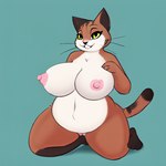 1:1 anthro big_breasts black_nose breasts cow_of_fire dipstick_tail felid feline female fur kneeling mammal markings multicolored_body multicolored_fur nipples overweight overweight_anthro overweight_female pink_nipples seductive solo tail tail_markings whiskers