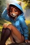 anthro auburn_hair brown_eyes camel_toe clothing female hoodie legwear solo stockings topwear mindry emalee_(mindry) canid canine fox mammal