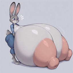 anthro black_eyebrows bottomwear breasts clothed clothing dipstick_ears disney eyebrows female fur grey_body grey_fur hyper hyper_breasts hyper_nipples multicolored_ears nipples pants pink_nipples pink_nose purple_eyes shirt solo standing tail topwear cow_of_fire zootopia judy_hopps lagomorph leporid mammal rabbit 1:1 hi_res shaded